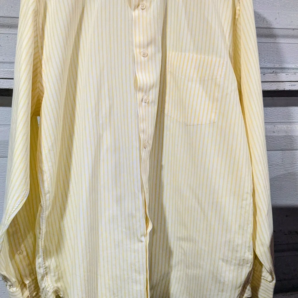 VintageJ Crew Shirt Mens XL Extra Large  Yellow White Striped Button Long Sleeve